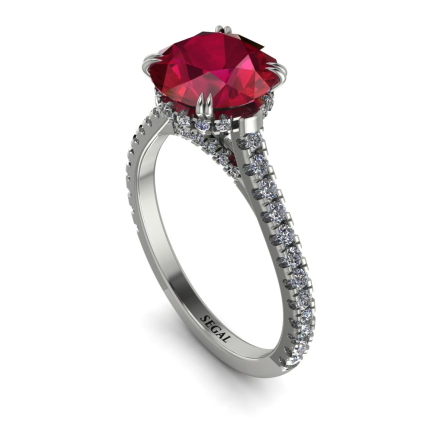 Hidden Diamond Double Cat Claw Prongs Ruby Ring